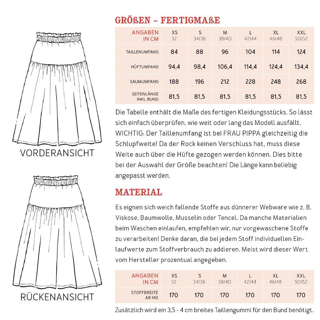 Papierschnittmuster gekräuselter Rock Frau Pippa XS-XXL